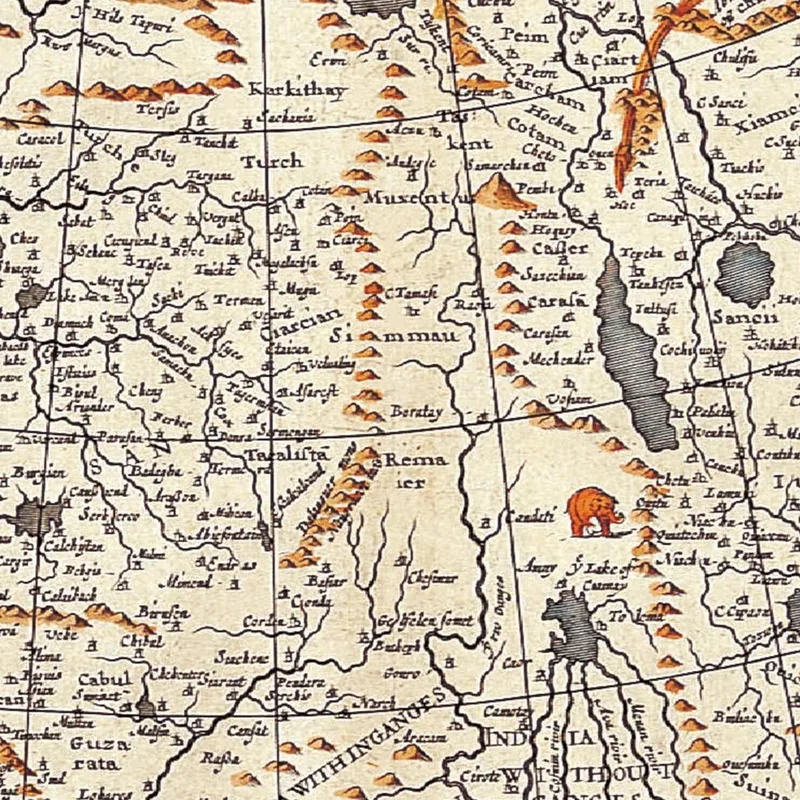 Cuadro Mapa Antiguo De Asia Con Ilustraciones De Culturas Y Poblaciones Históricas