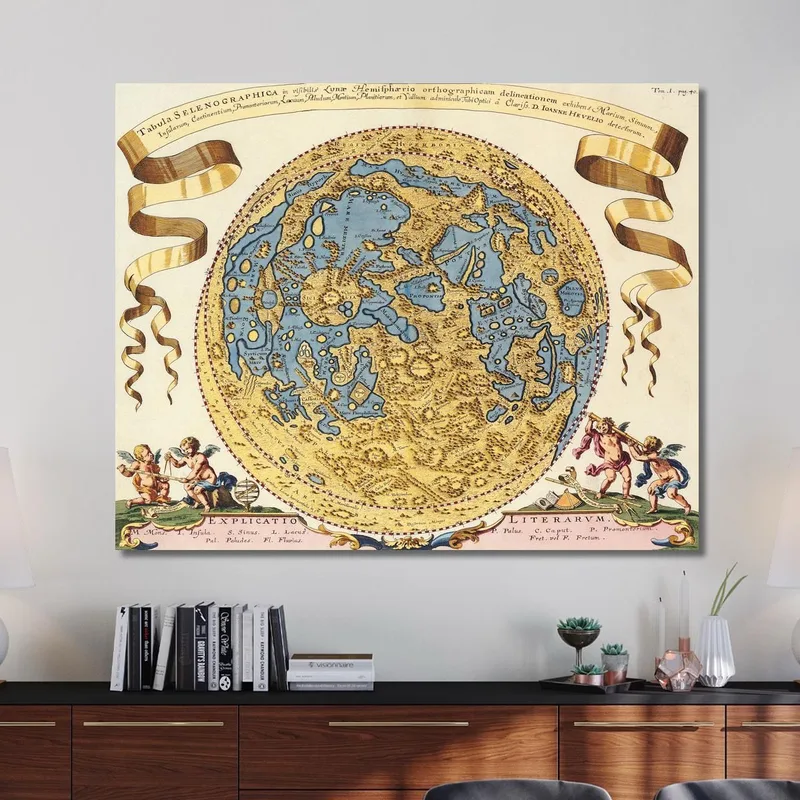 Painting Ancient Map Of The Moon With Baroque Design And Celestial Details