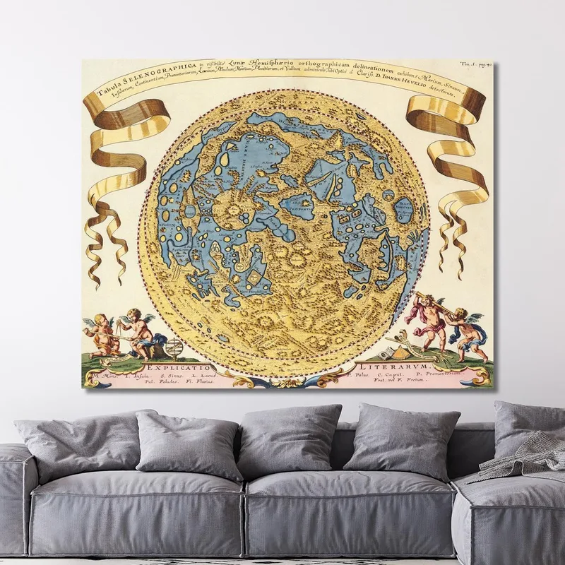 Painting Ancient Map Of The Moon With Baroque Design And Celestial Details