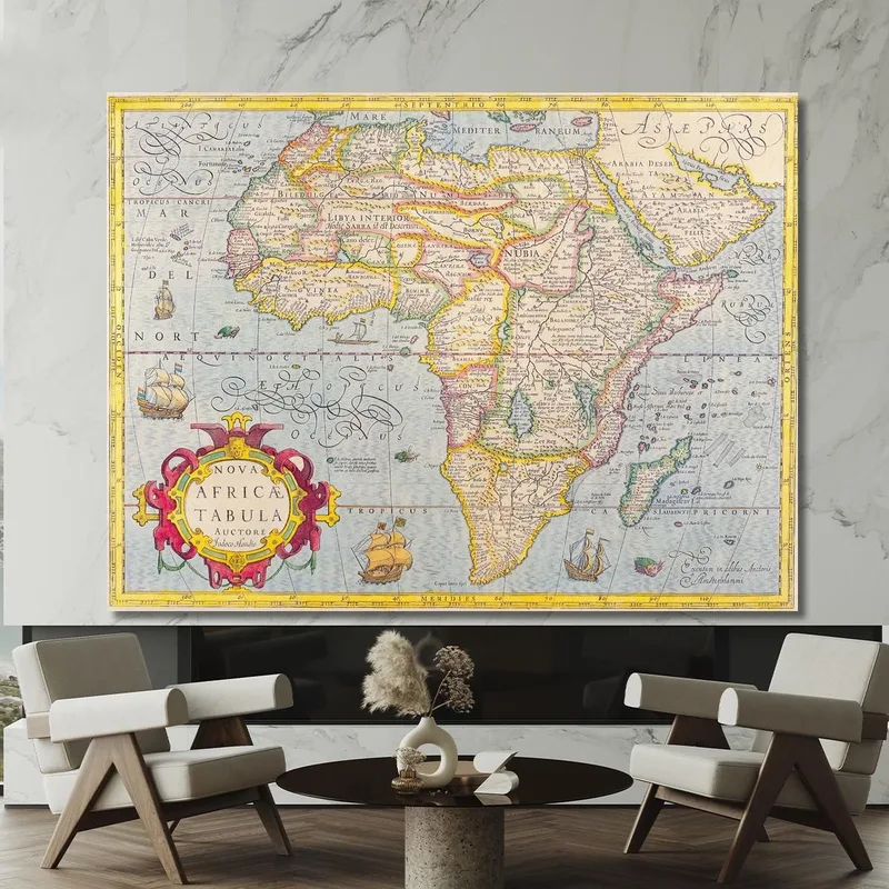 Gemälde Antike Karte Von Afrika Mit Dekorativem Design Und Detaillierter Historischer Kartografie