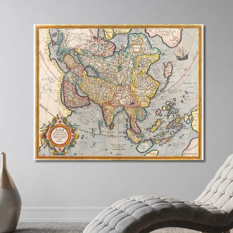 Cuadro Mapa Antiguo De Asia Con Estilo Cartográfico Del Siglo Xvii