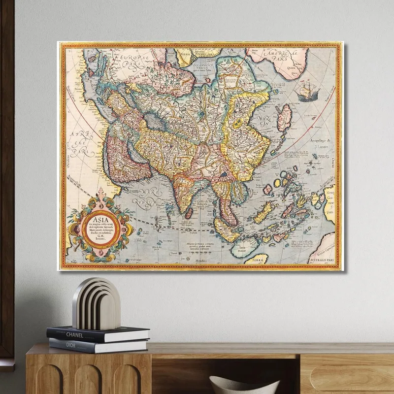 Cuadro Mapa Antiguo De Asia Con Estilo Cartográfico Del Siglo Xvii
