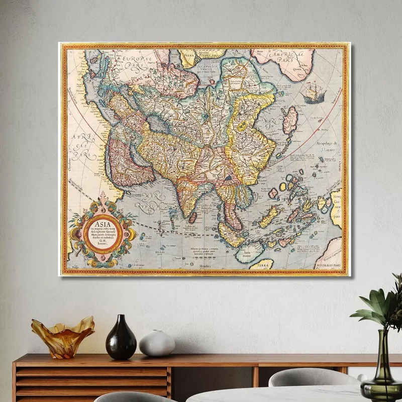 Cuadro Mapa Antiguo De Asia Con Estilo Cartográfico Del Siglo Xvii