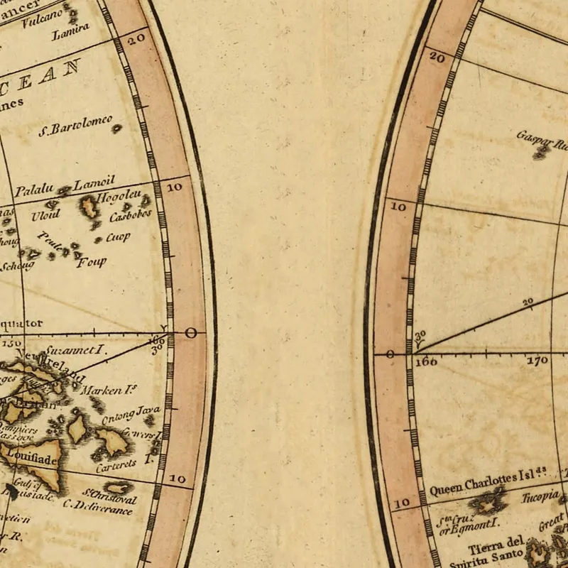 Cuadro Mapa Del Mundo Antiguo Con Dos Hemisferios Y Detalles Cartográficos Históricos