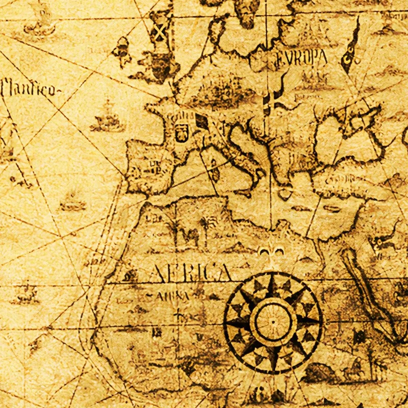 Painting Ancient World Map Pirate Style With Aged Effect And Nautical Compass