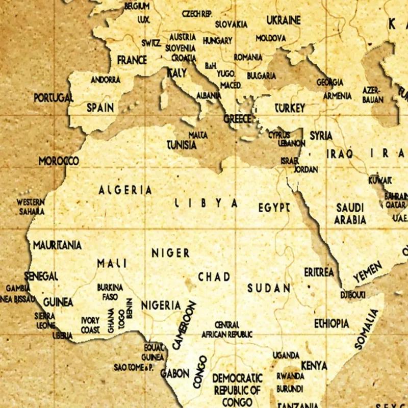Tableau Carte Du Monde Ancienne Style Vintage Avec Noms Des Pays Et Océans