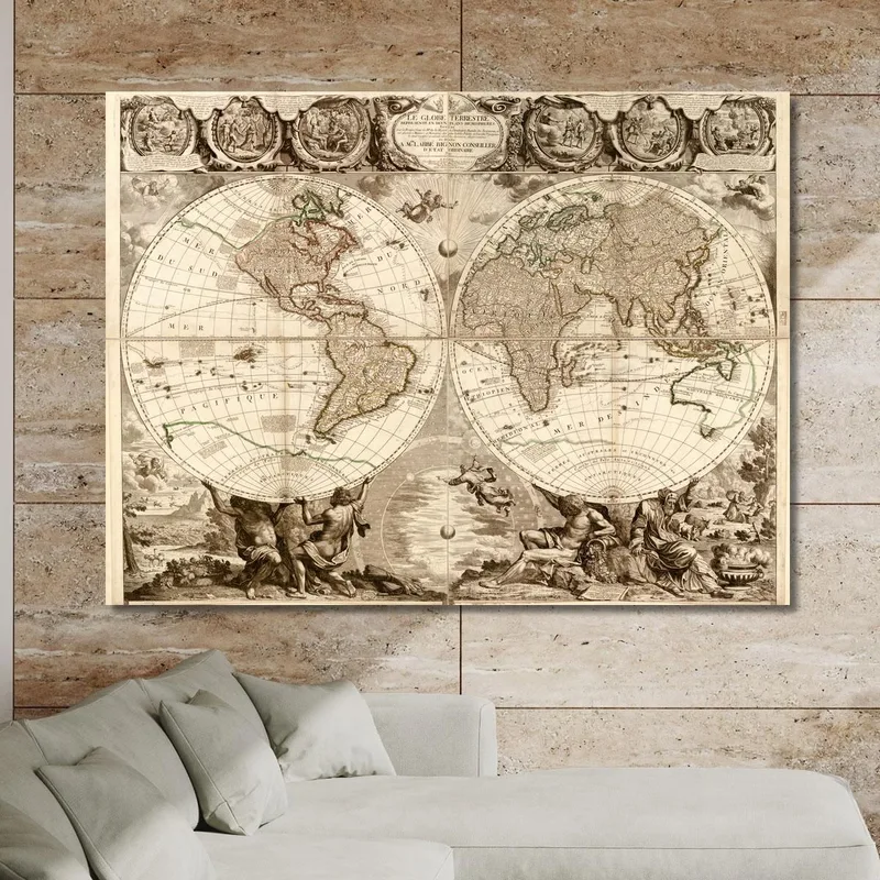 Quadro Mappa Del Mondo Antico Con Design Artistico E Stile Barocco
