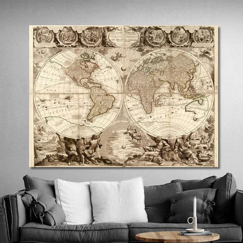 Quadro Mappa Del Mondo Antico Con Design Artistico E Stile Barocco