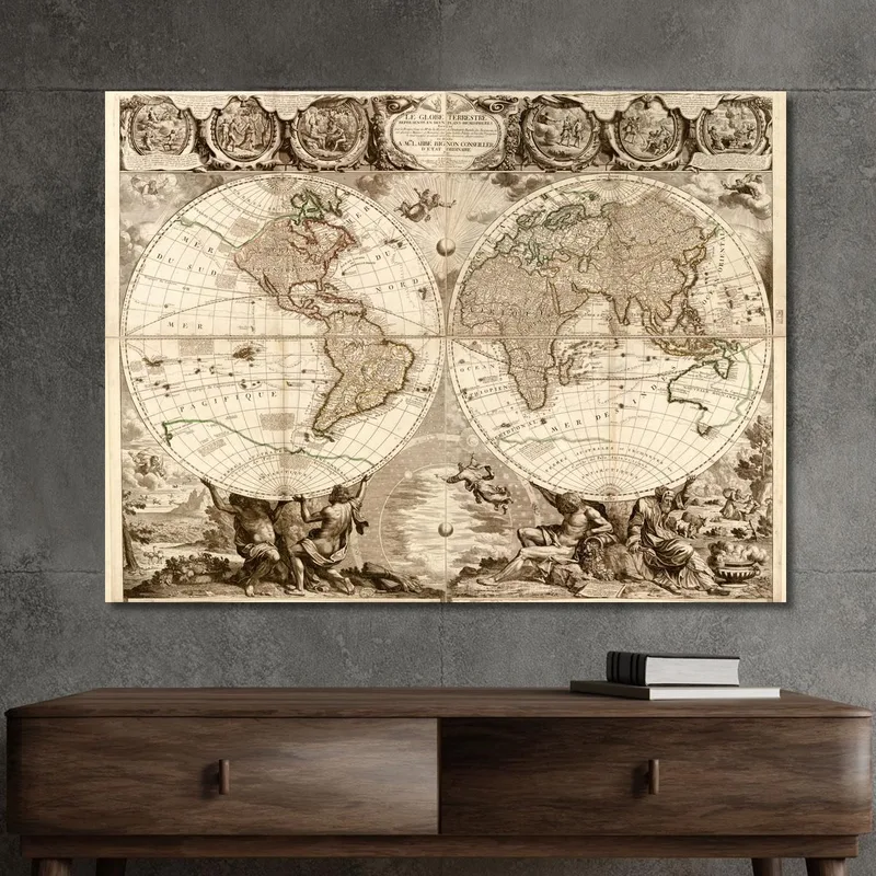 Quadro Mappa Del Mondo Antico Con Design Artistico E Stile Barocco