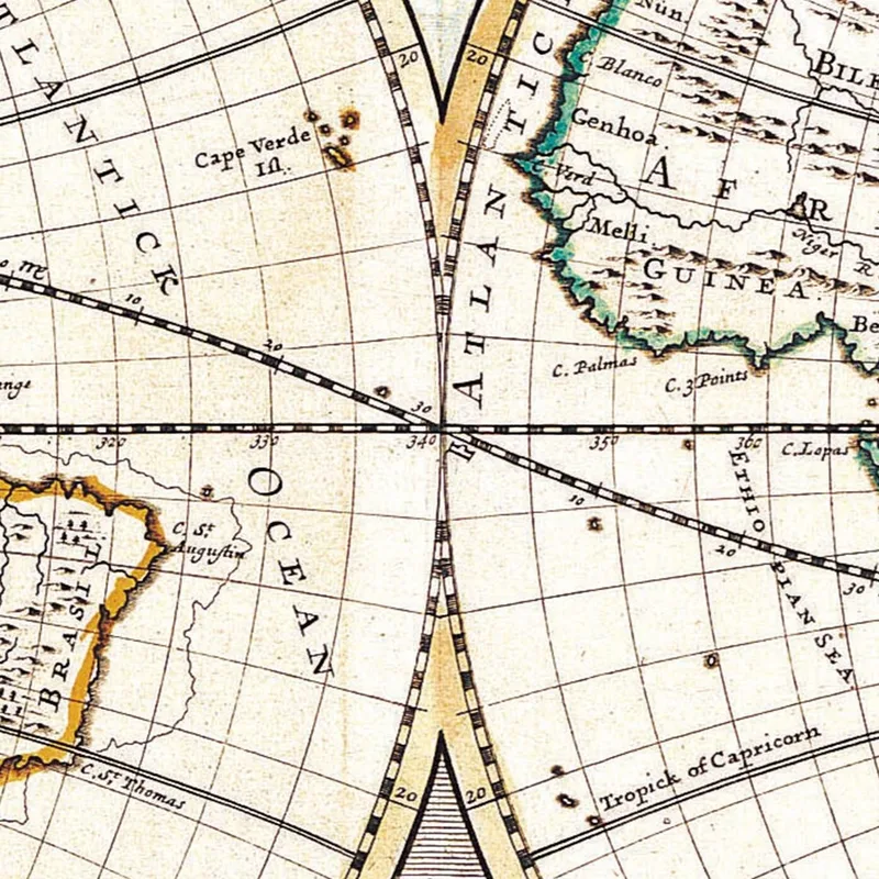 Gemälde Antike Weltkarte Mit Sphärischer Projektion Und Barocken Ornamenten