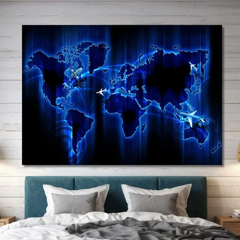 Quadro Mappa Del Mondo Digitale Con Rotte Aeree In Stile Futuristico