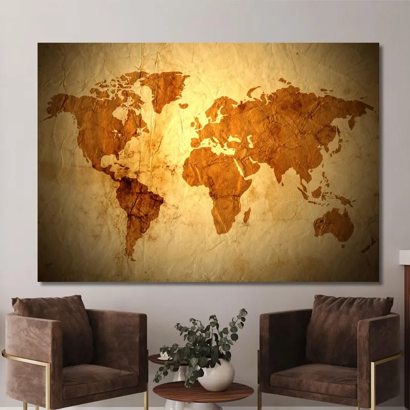 Tableau Carte Du Monde Effet Papier Vieilli Avec Texture Vintage En Ton Sepia