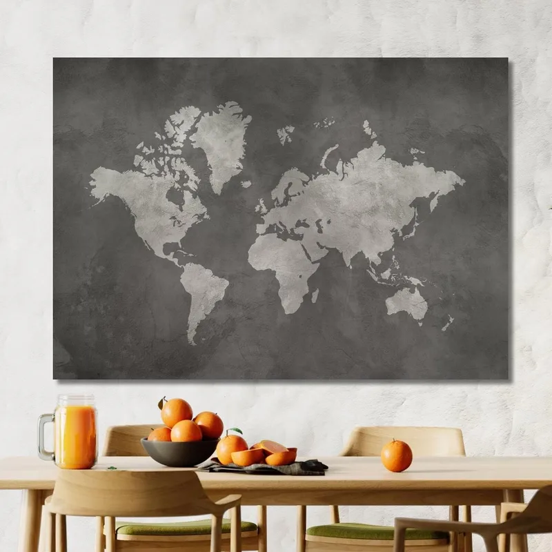 Gemälde Industrielle Weltkarte Mit Dunklem Hintergrund Und Metallischer Textur