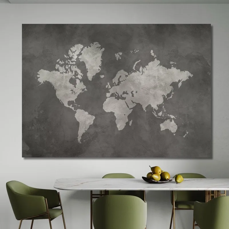 Gemälde Industrielle Weltkarte Mit Dunklem Hintergrund Und Metallischer Textur