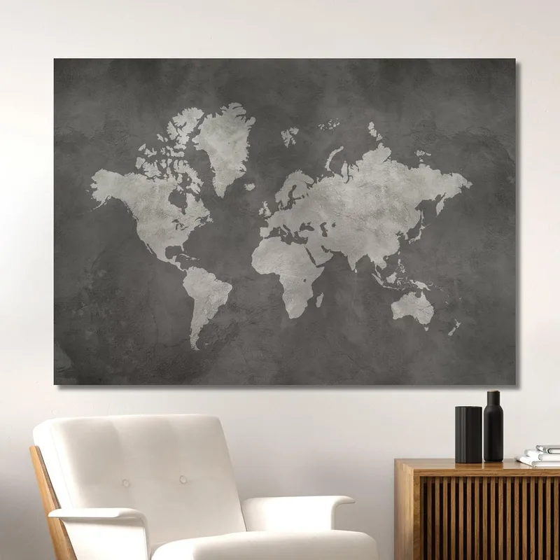 Gemälde Industrielle Weltkarte Mit Dunklem Hintergrund Und Metallischer Textur