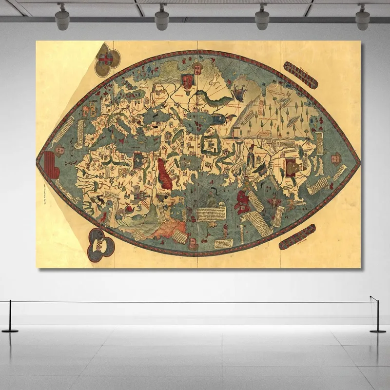 Quadro Mappa Del Mondo Medioevale Antica Con Dettagli Artistici E Simboli Storici