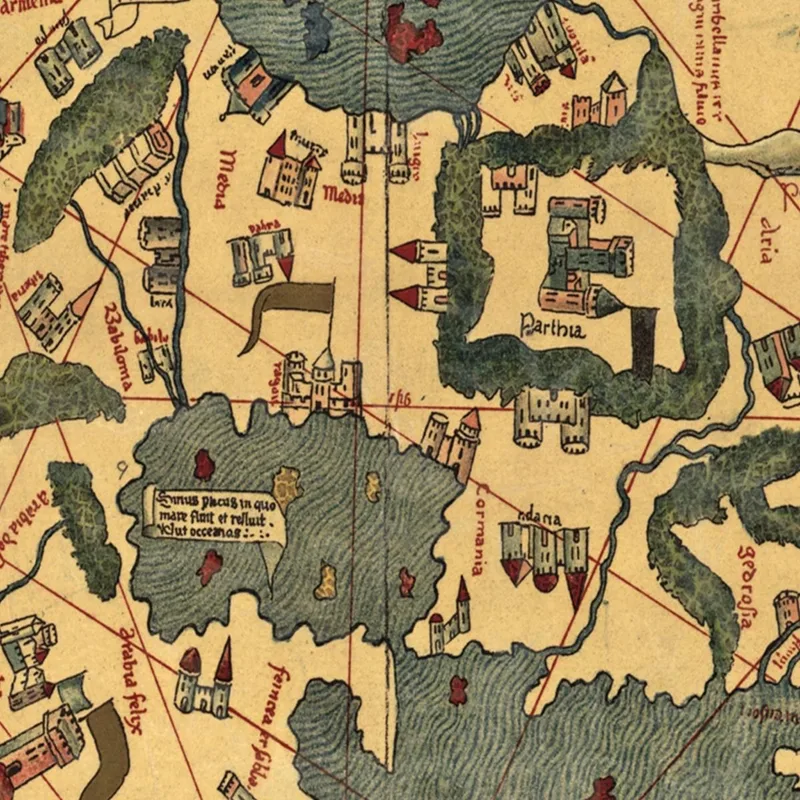 Quadro Mappa Del Mondo Medioevale Antica Con Dettagli Artistici E Simboli Storici