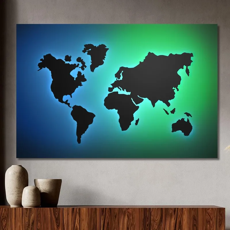 Cuadro Mapa Del Mundo Moderno Con Degradado Verde Y Azul Luminoso