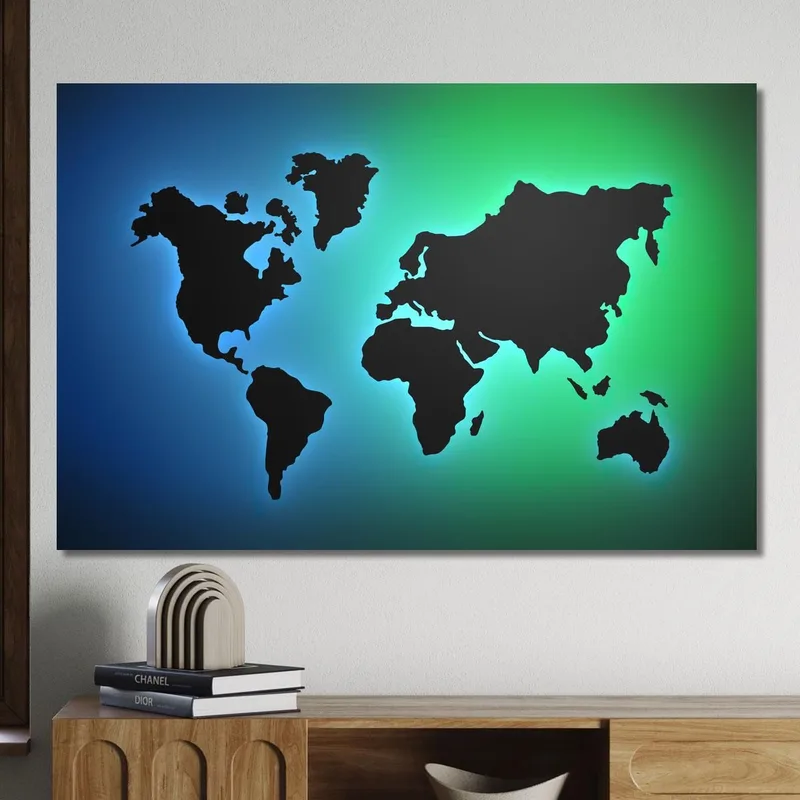 Cuadro Mapa Del Mundo Moderno Con Degradado Verde Y Azul Luminoso