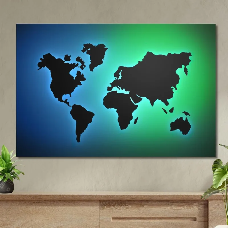 Cuadro Mapa Del Mundo Moderno Con Degradado Verde Y Azul Luminoso