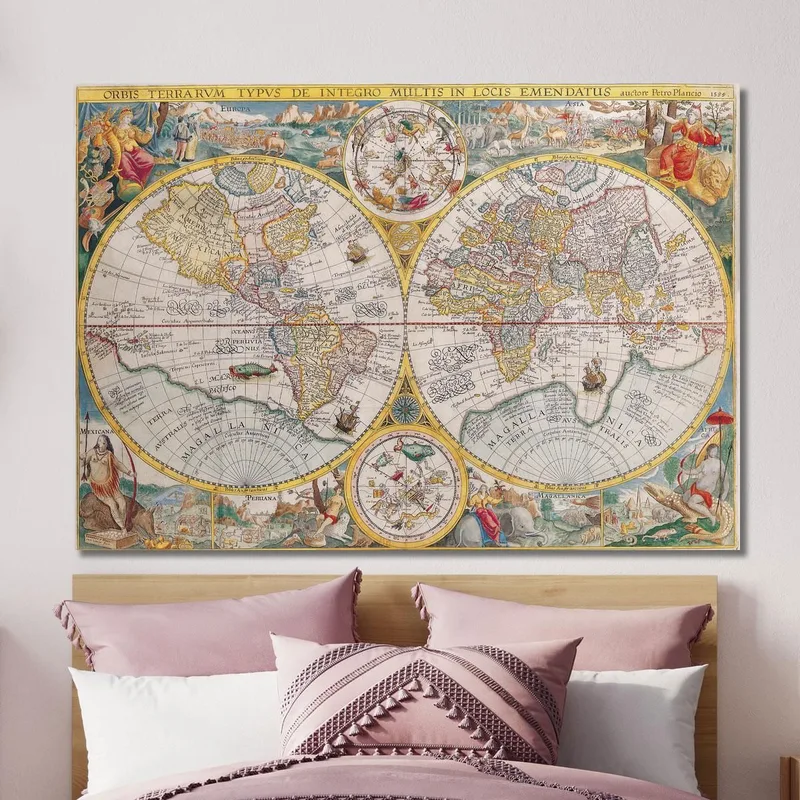 Quadro Mappa Del Mondo Rinascimentale Con Dettagli Artistici E Illustrazioni Zodiacali