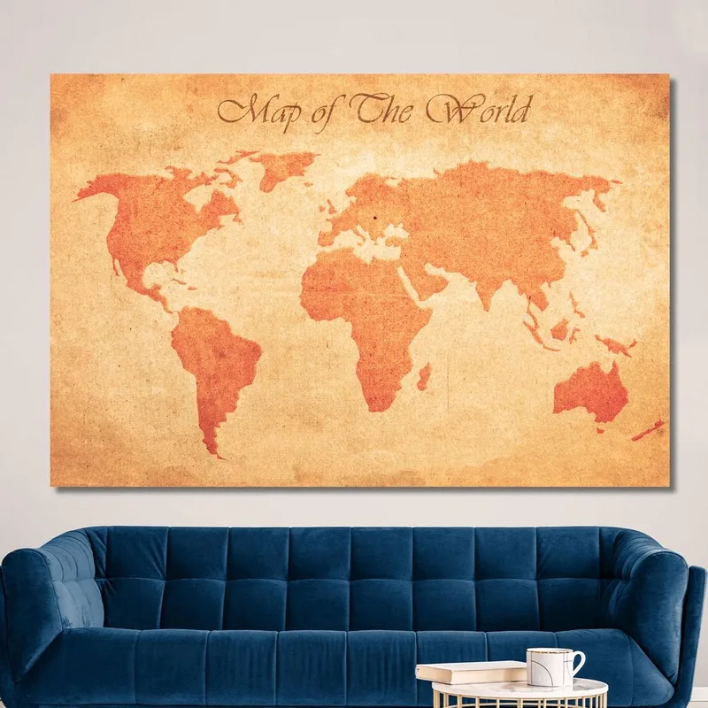 Quadro Mappa Del Mondo Vintage Con Effetto Carta Invecchiata E Testo Decorativo