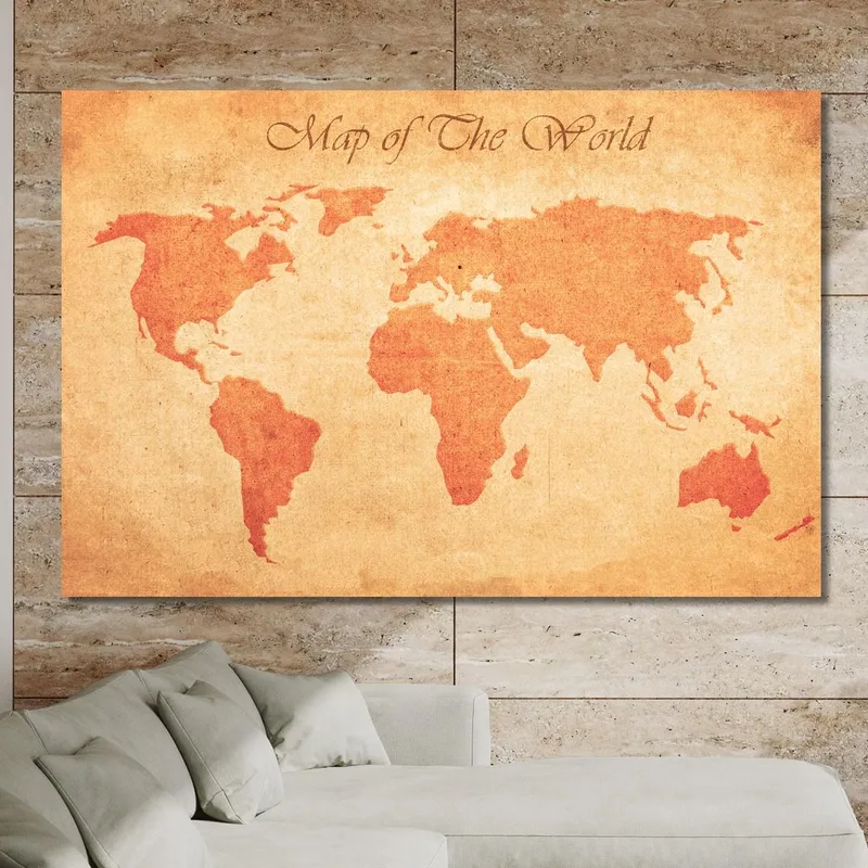Quadro Mappa Del Mondo Vintage Con Effetto Carta Invecchiata E Testo Decorativo
