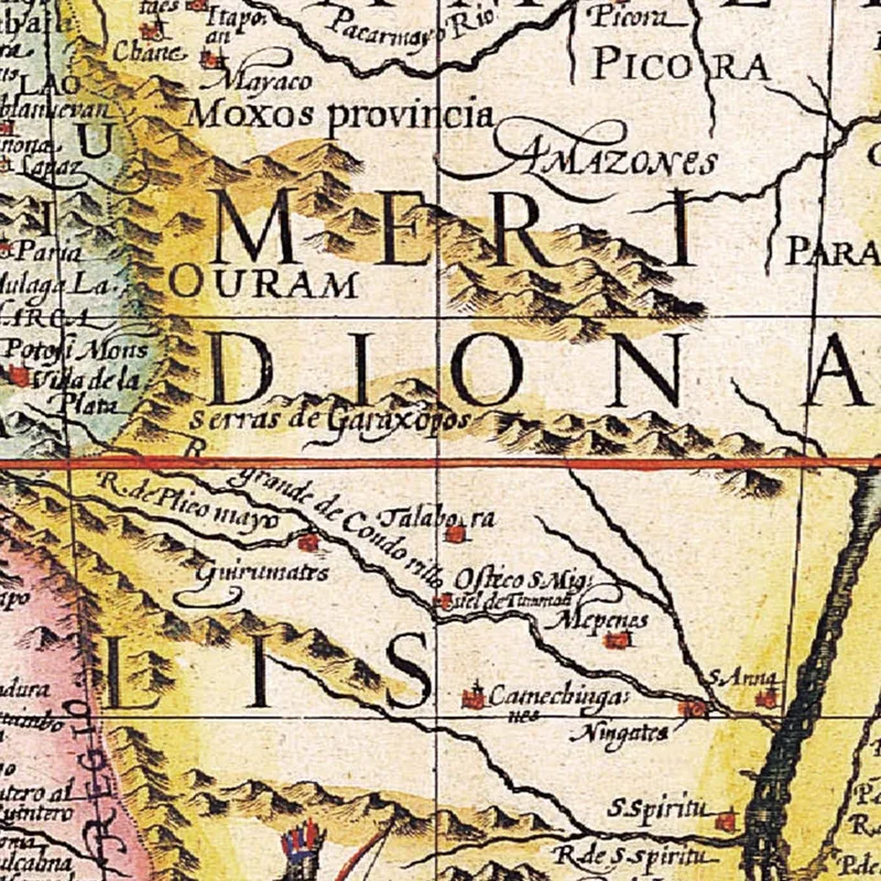 Cuadro Mapa De América Del Sur Antiguo Con Detalles Geográficos Y Símbolos Históricos
