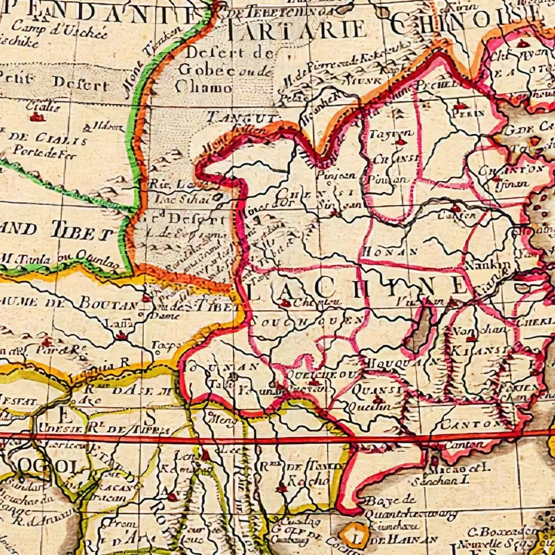 Cuadro Mapa De Asia Histórico Con Detalles Cartográficos Antiguos Y Decoraciones Doradas