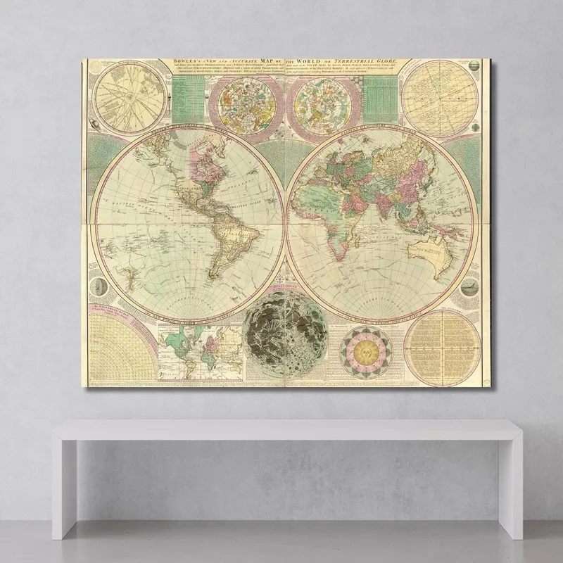 Quadro Mappa Geografica Storica Con Dettagli Astronomici E Cartografia Classica