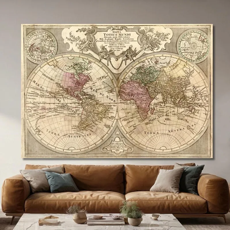 Tableau Carte Historique Du Monde Avec Projection Sphérique Et Détails Géographiques Précis