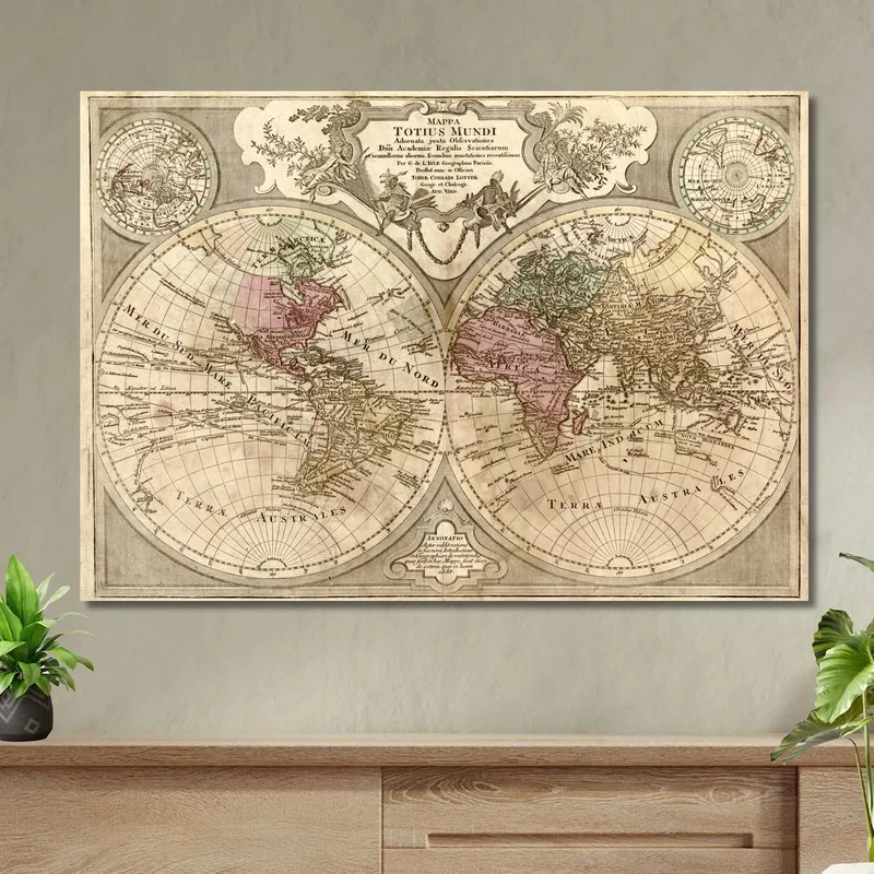 Tableau Carte Historique Du Monde Avec Projection Sphérique Et Détails Géographiques Précis
