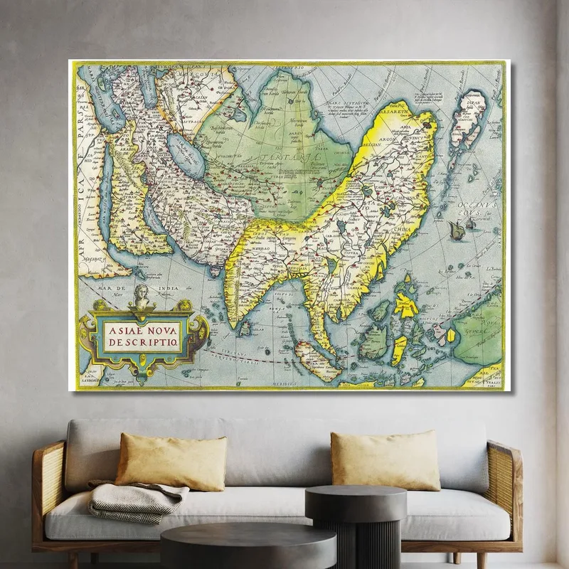 Painting Historical Asia Map With Geographical Details And Classical Style