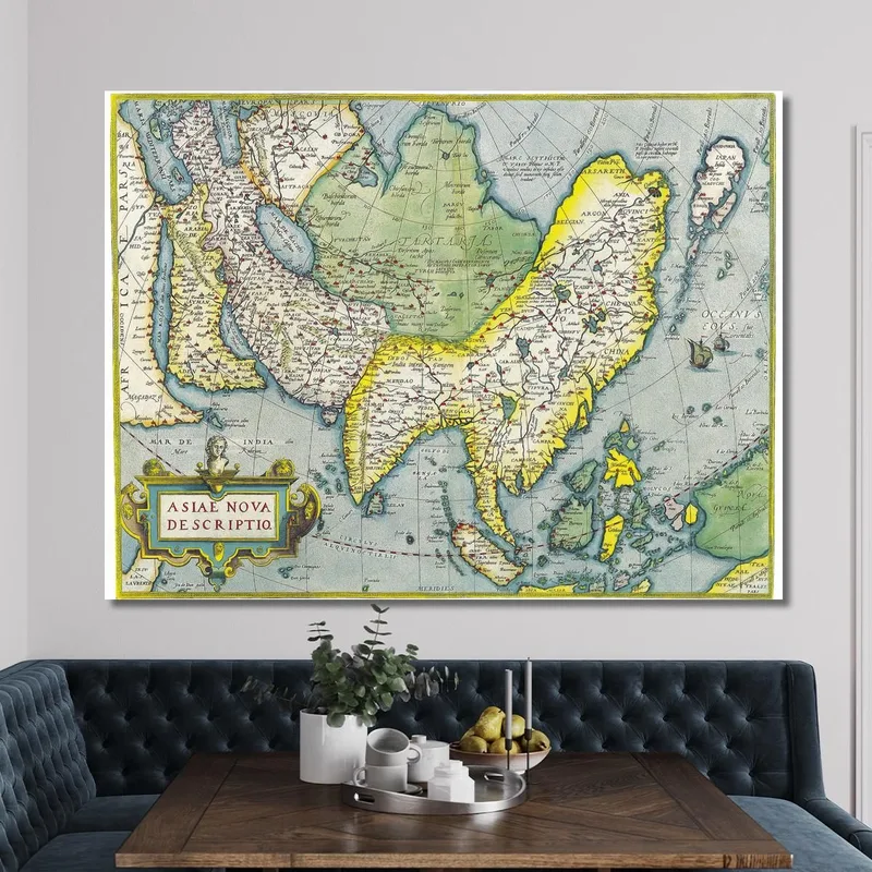 Painting Historical Asia Map With Geographical Details And Classical Style
