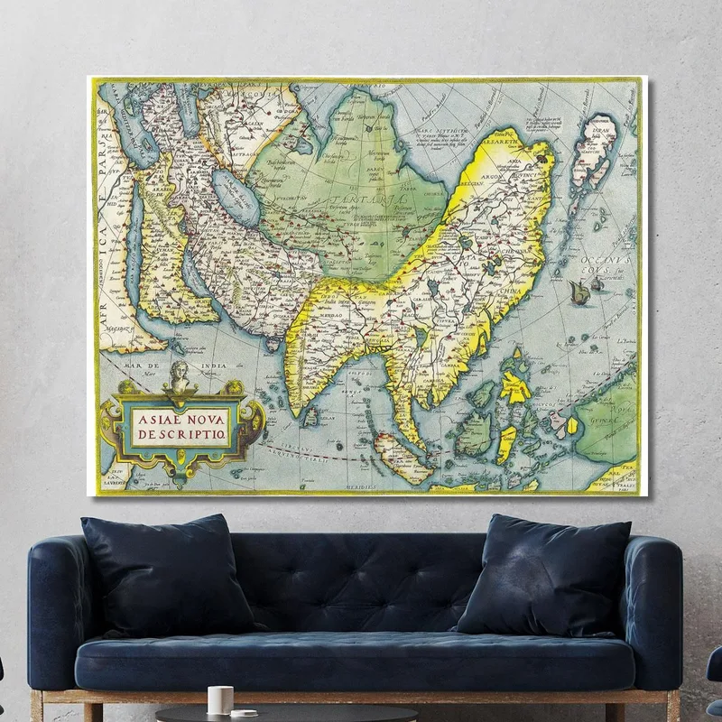 Painting Historical Asia Map With Geographical Details And Classical Style
