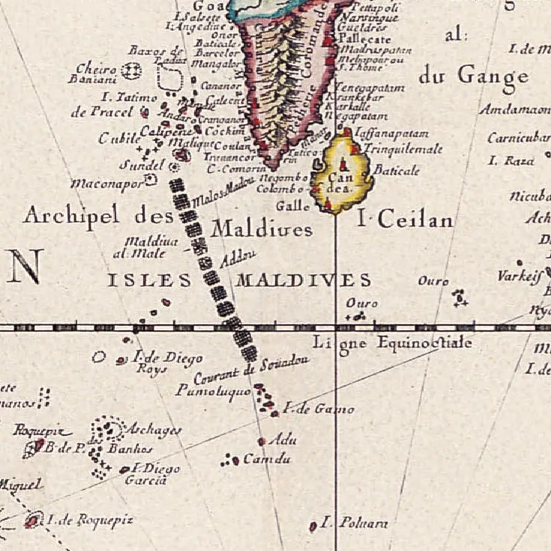 Cuadro Mapa Histórico De Las Indias Orientales Con Rutas De Navegación Y Fronteras Detalladas