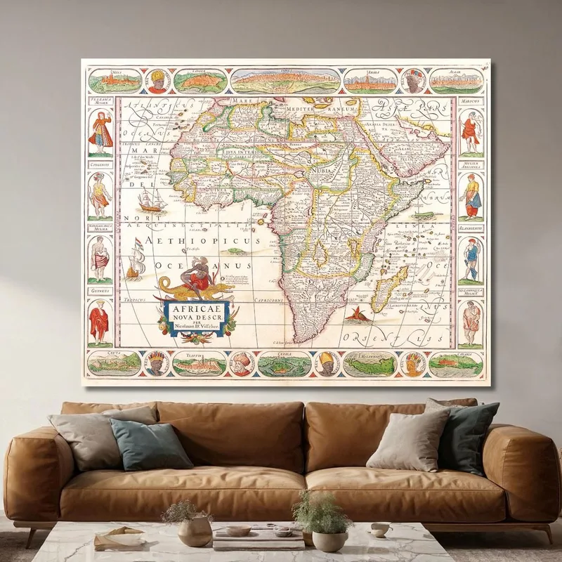 Painting Historical Africa Map With Renaissance Decorative Elements