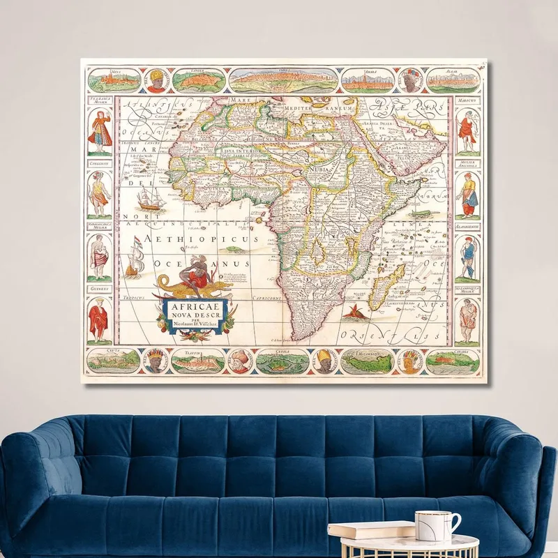 Painting Historical Africa Map With Renaissance Decorative Elements