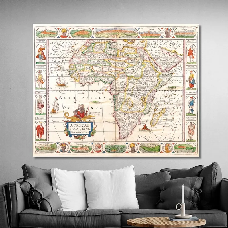 Painting Historical Africa Map With Renaissance Decorative Elements