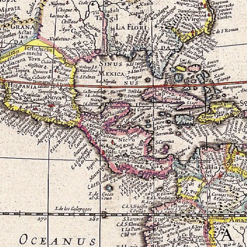 Tableau Carte Historique De L'Amérique Avec Représentation Détaillée Et Scènes De Vie Native