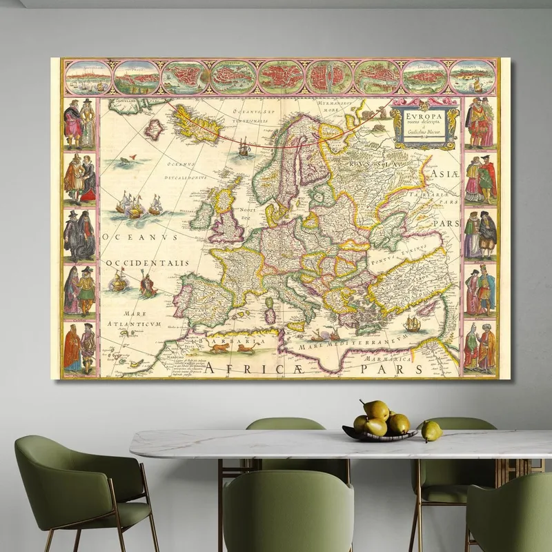 Cuadro Mapa Histórico De Europa Con Fronteras Detalladas E Ilustraciones Decorativas