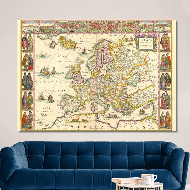 Cuadro Mapa Histórico De Europa Con Fronteras Detalladas E Ilustraciones Decorativas