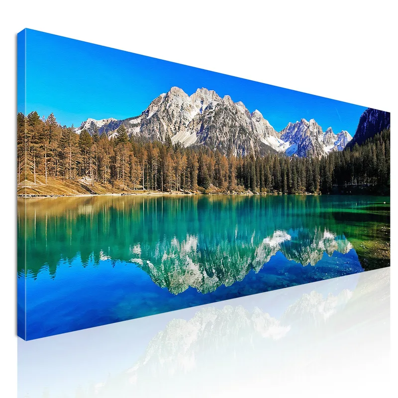 Peindre Des Montagnes Lac À Couper Le Souffle Aux Eaux Réfléchissantes Entouré De Sommets Majestueux tableau impression sur toile