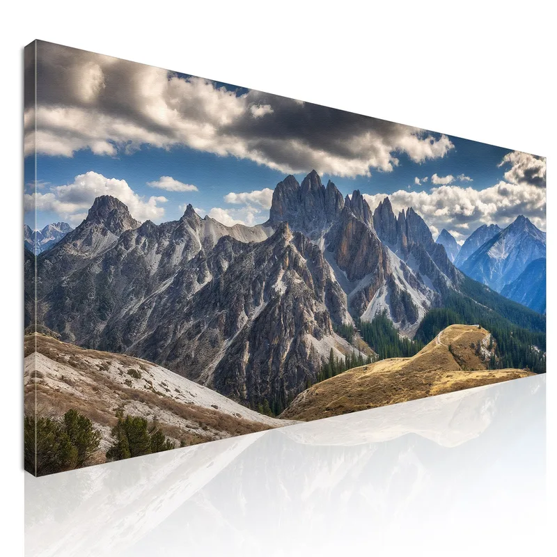 Peinture De Montagnes Des Vues À Couper Le Souffle Sur Les Montagnes Sous Un Ciel Spectaculaire tableau impression sur toile