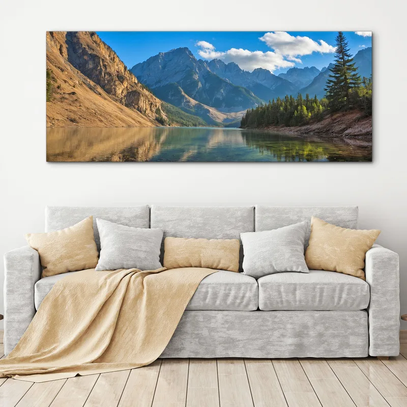 Pintura Montañas Lago Claro Que Refleja La Majestuosa Cordillera