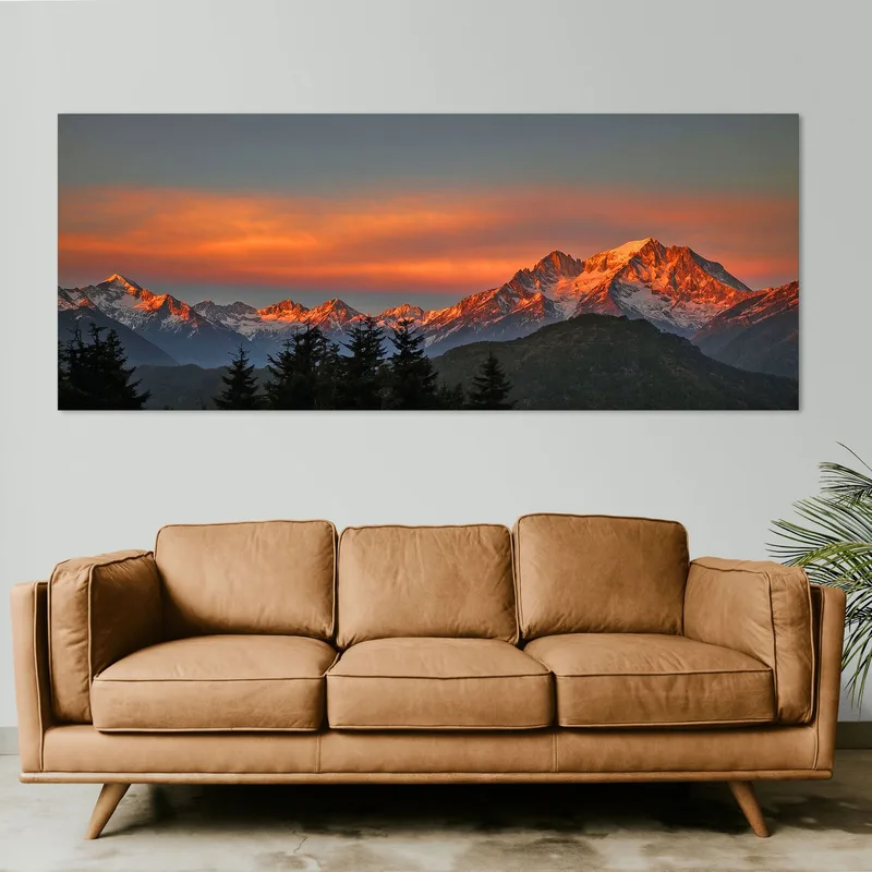 Quadro Montagne Tramonto Infuocato Sulle Cime Delle Montagne Innevate
