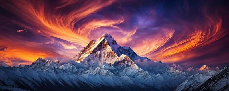 Quadro Montagne Maestosa Montagna Innevata Al Tramonto Con Cielo Drammatico E Nuvole Vivaci