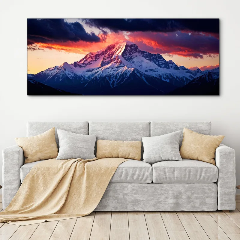 Wall Mural Mountains Majestic Snow-Capped Mountain At Sunset With Dramatic Sky
