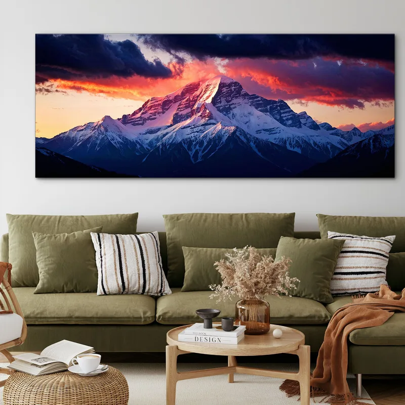 Wall Mural Mountains Majestic Snow-Capped Mountain At Sunset With Dramatic Sky