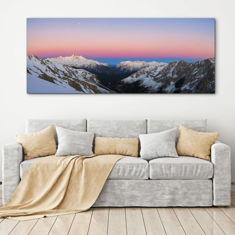 Peindre Des Montagnes Coucher De Soleil Pastel Sur La Chaîne De Montagnes Enneigées